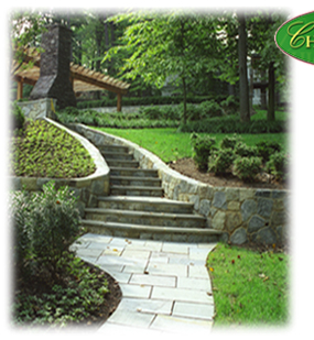 custom stonework stairs and walkway with landscaping