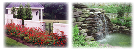 custom stonework wall,landscaping and waterfall feature
