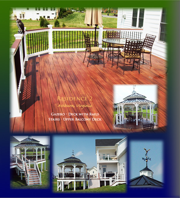 Ashburn, Virginia residence has gazebo, deck with rails, stairs, and upper balcony deck